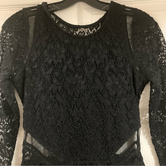Abercrombie & Fitch Lace Cutout Waist Short Party Dress 3/4 Sleeves Black Sz M - Picture 9 of 16